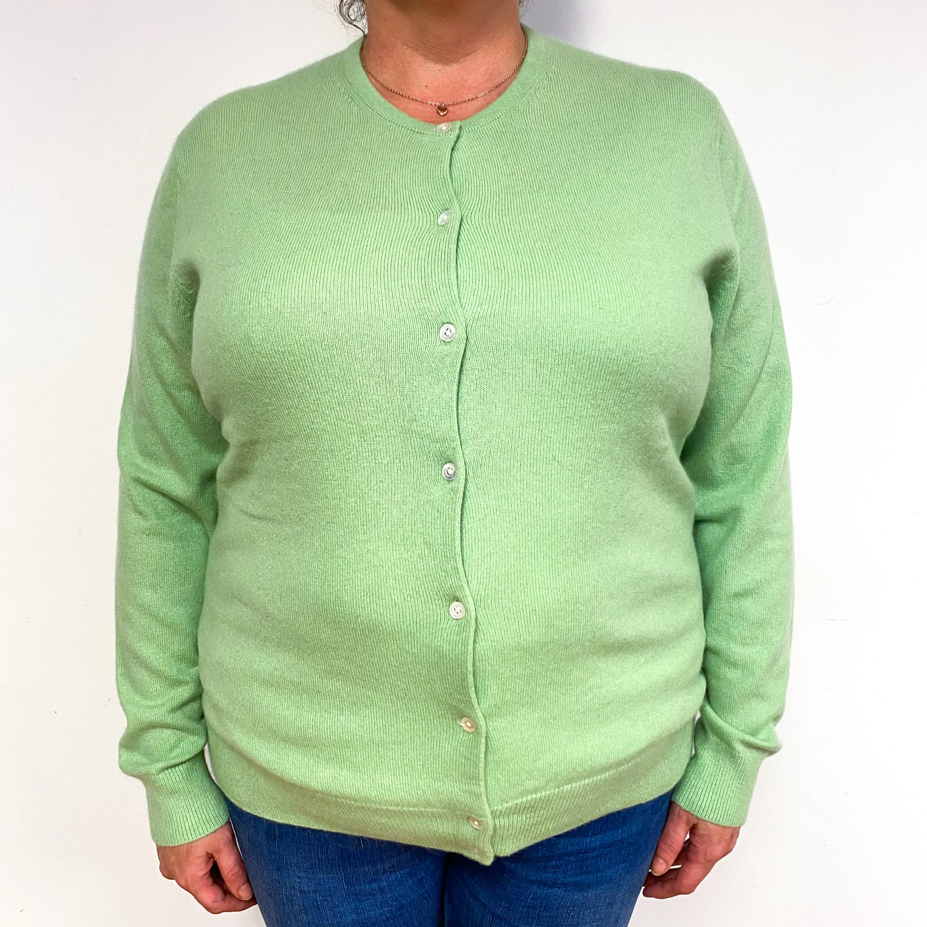 Hellebore Green Cashmere Crew Neck Cardigan Extra Large