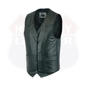 HL11600NKD Buffalo Nickel Snaps Plain Close Sides Basic Motorcycle Leather Vest