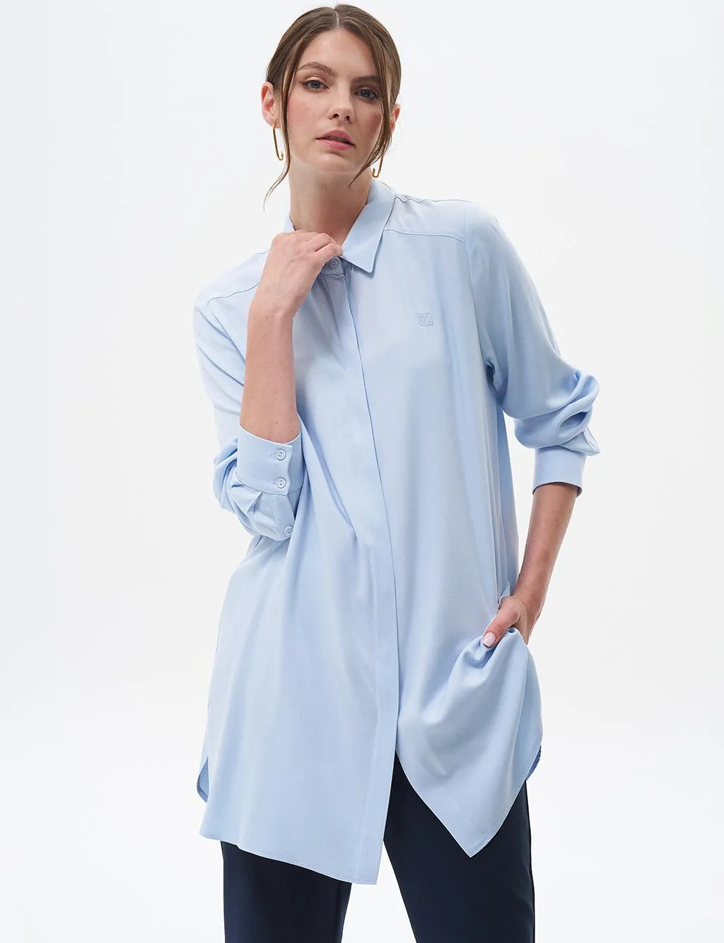 Ice Blue Basic Tunic with Hidden Placket