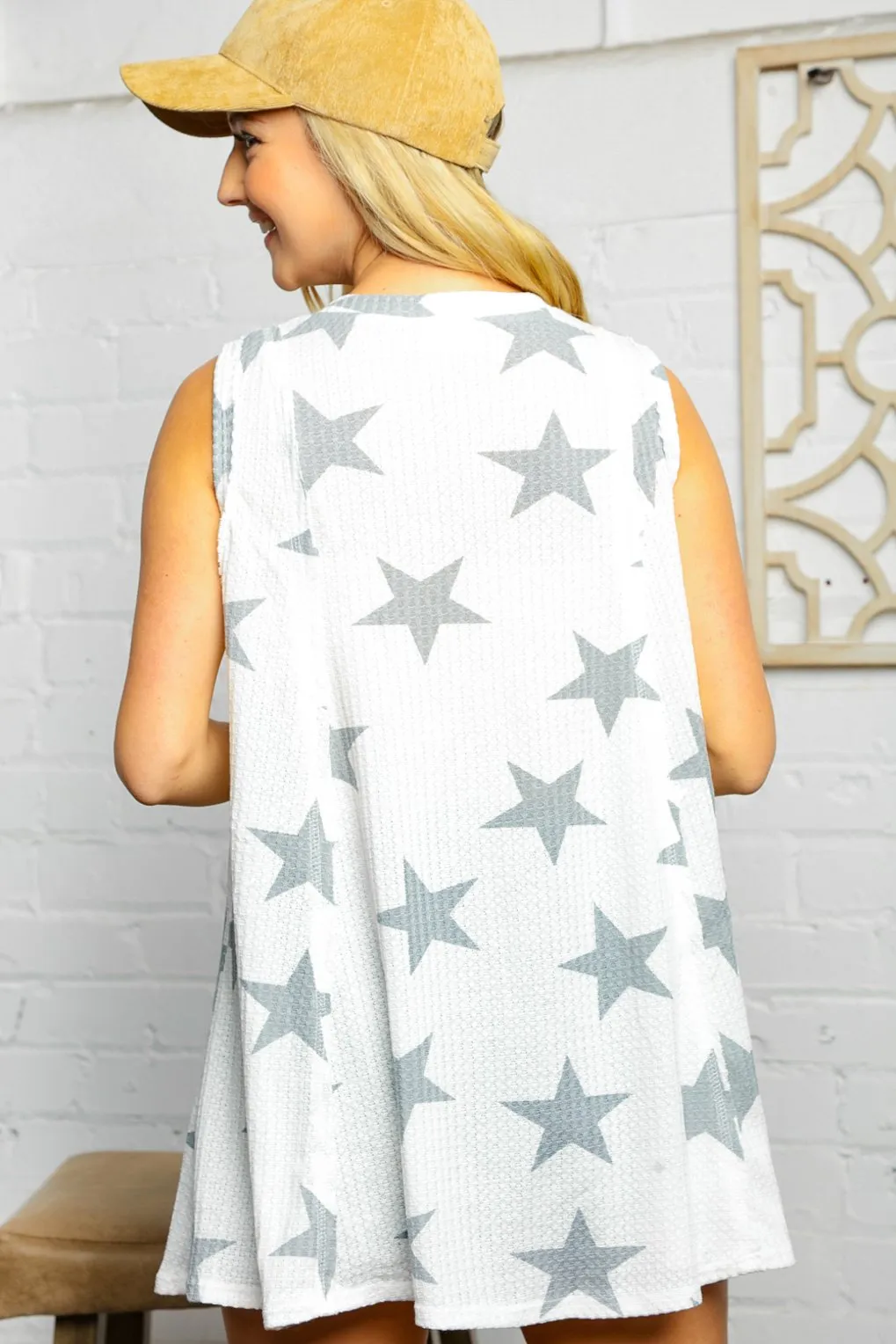 Ivory Thermal Out Seam Star Print Top