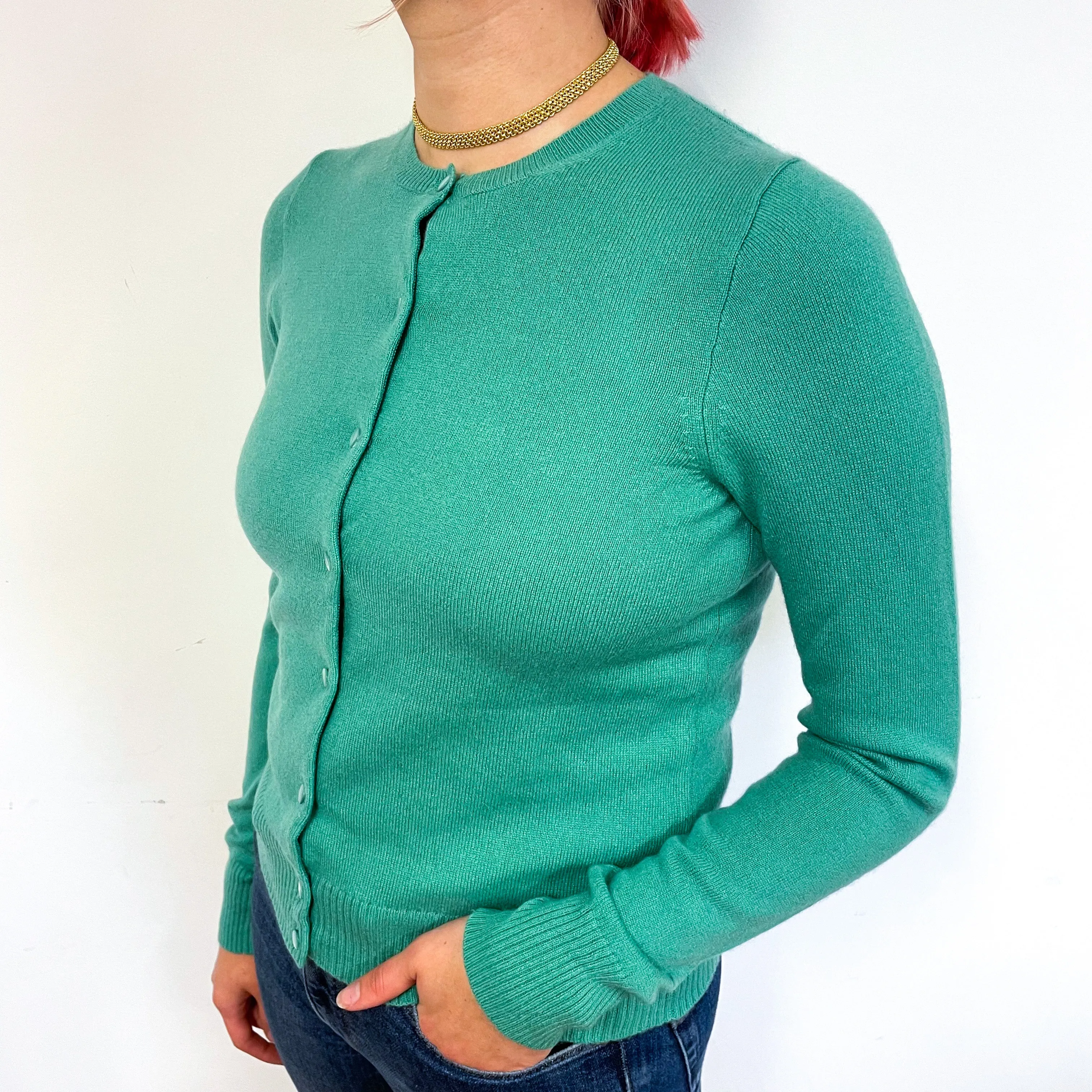 Jade Green Cashmere Crew Neck Cardigan Small