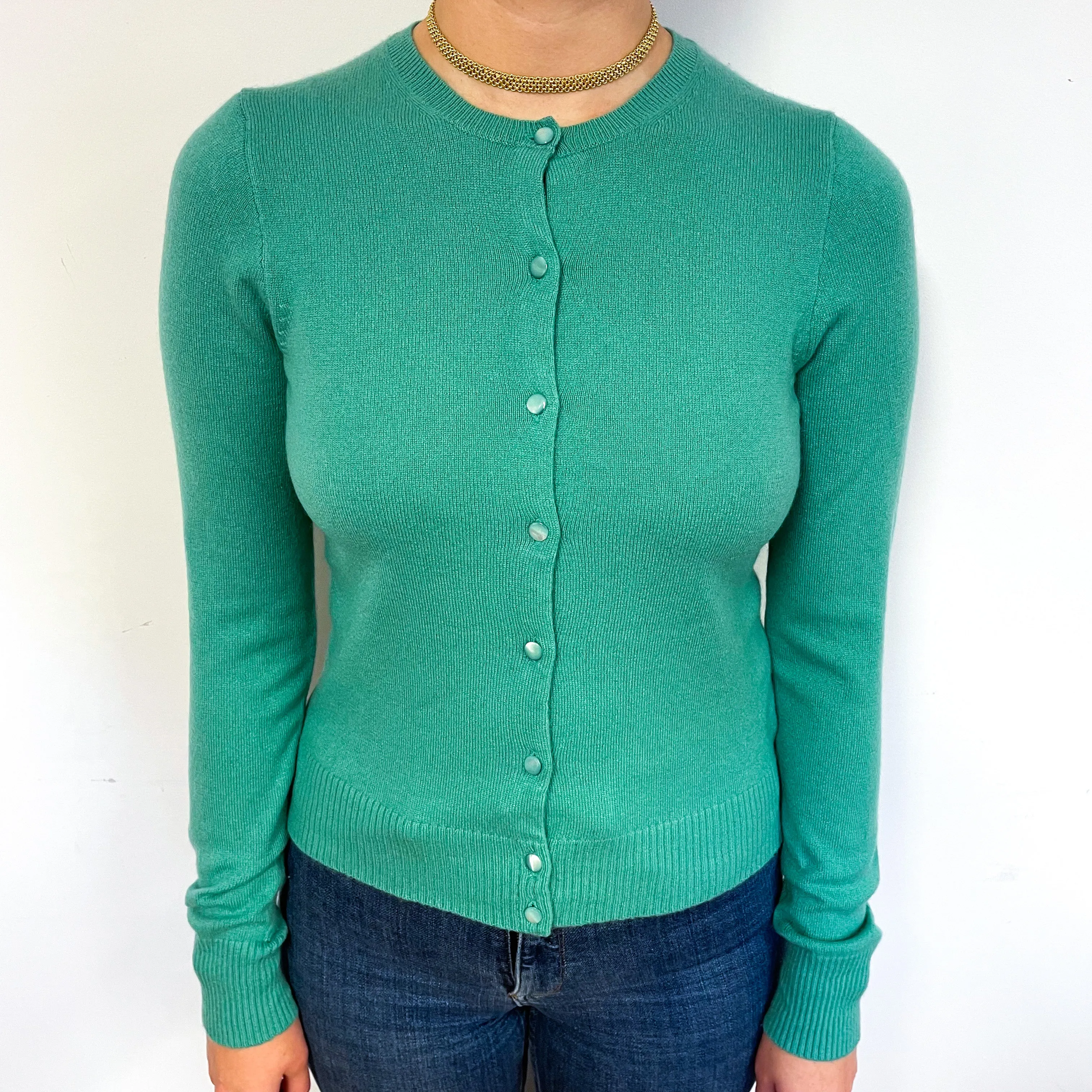 Jade Green Cashmere Crew Neck Cardigan Small