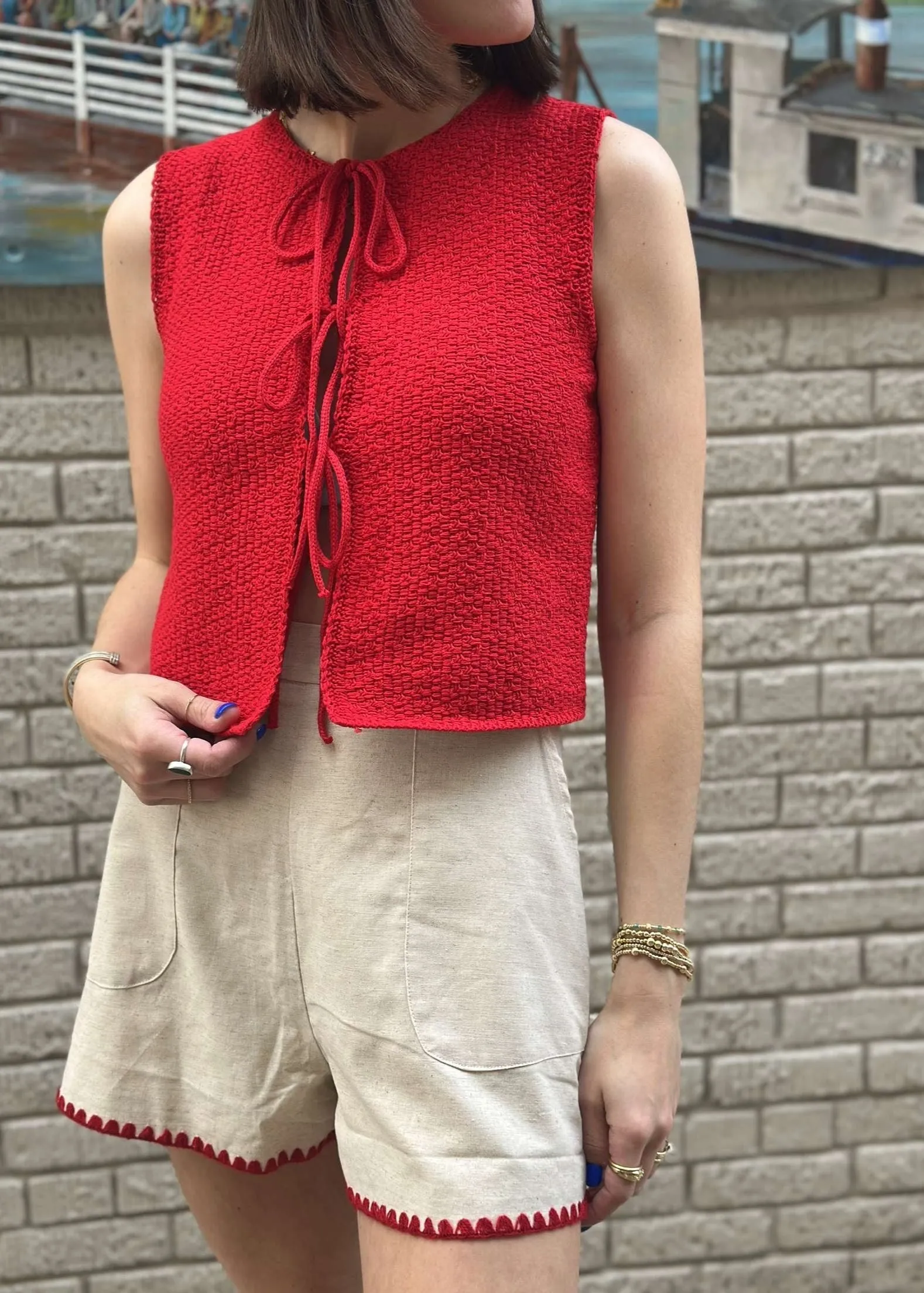 Kat Knitted Tie Front Cardigan - Red