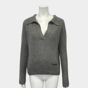 Khaite women's grey v-neck jumper with logo