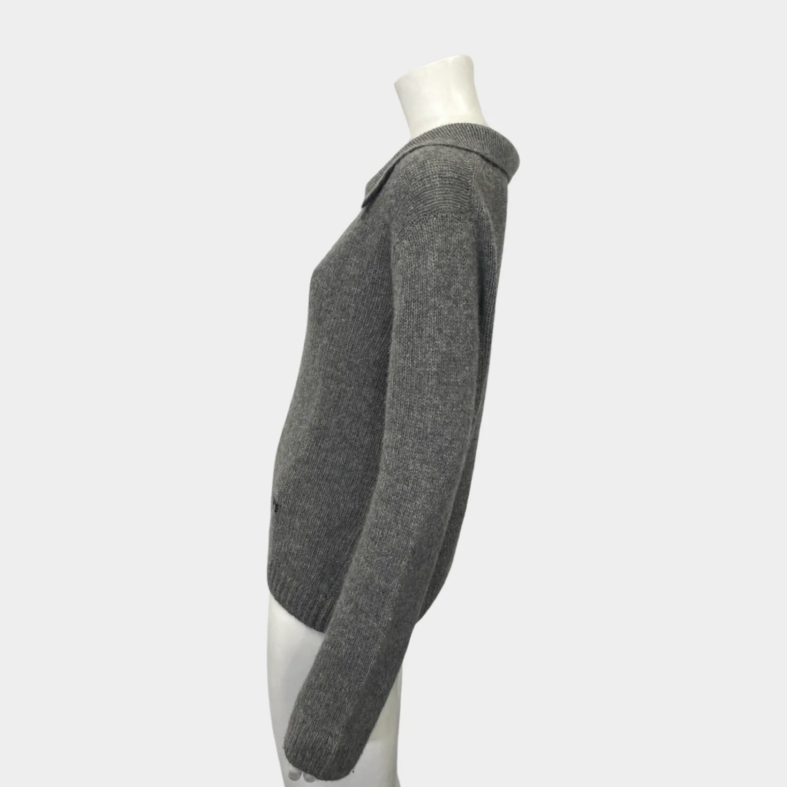 Khaite women's grey v-neck jumper with logo