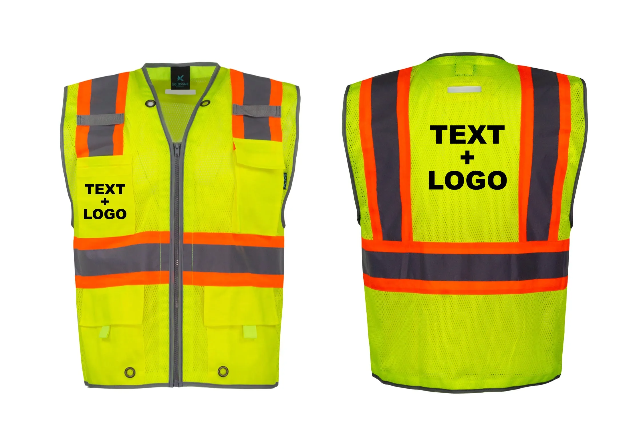 Kolossus Custom Safety Vest, High Visibility, Construction Vest, Add your own Logo