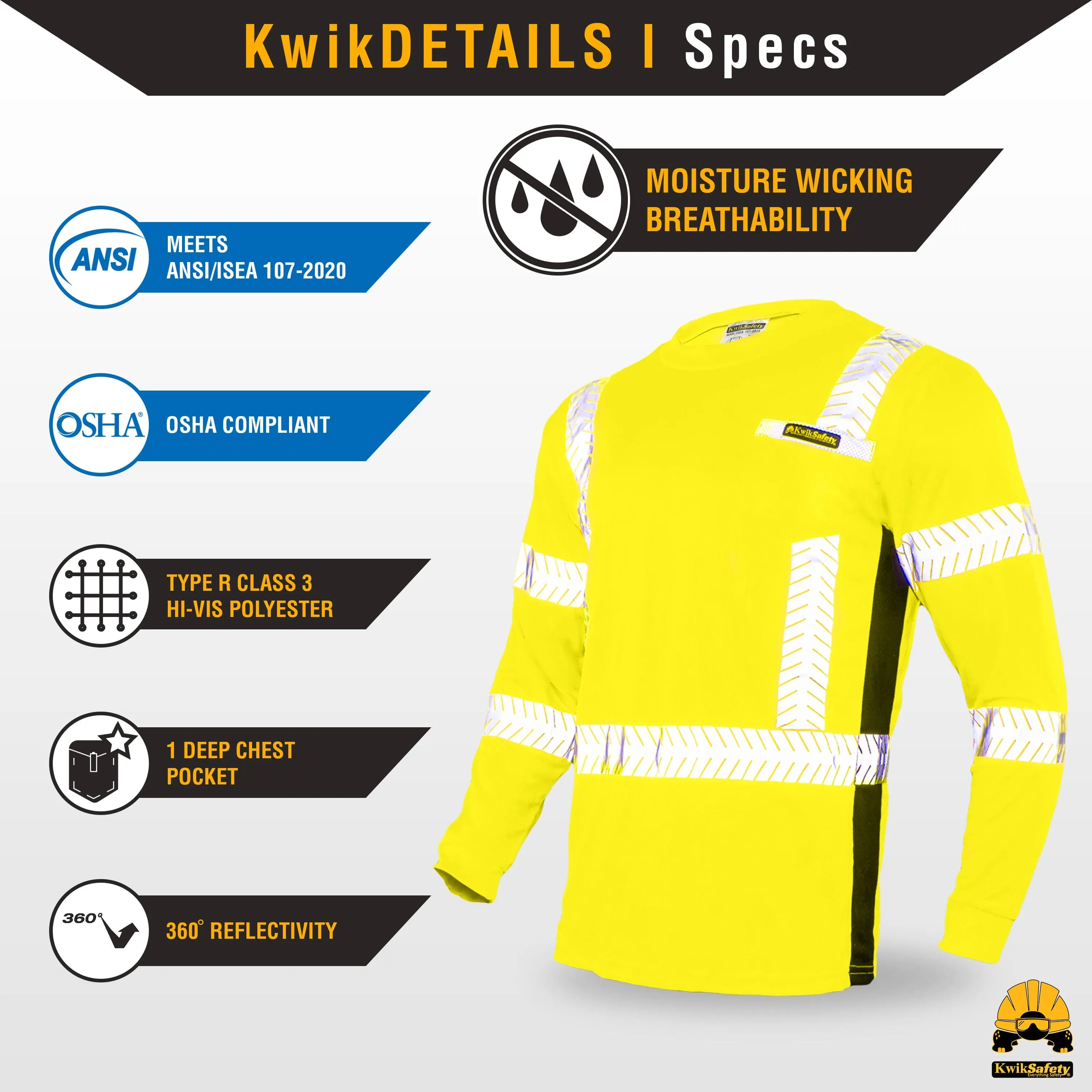 KwikSafety RENAISSANCE MAN Safety Shirt (FISHBONE TAPE) Class 3 Long Sleeve ANSI Tested OSHA Compliant Hi Vis Reflective PPE - Model No.: KS4402