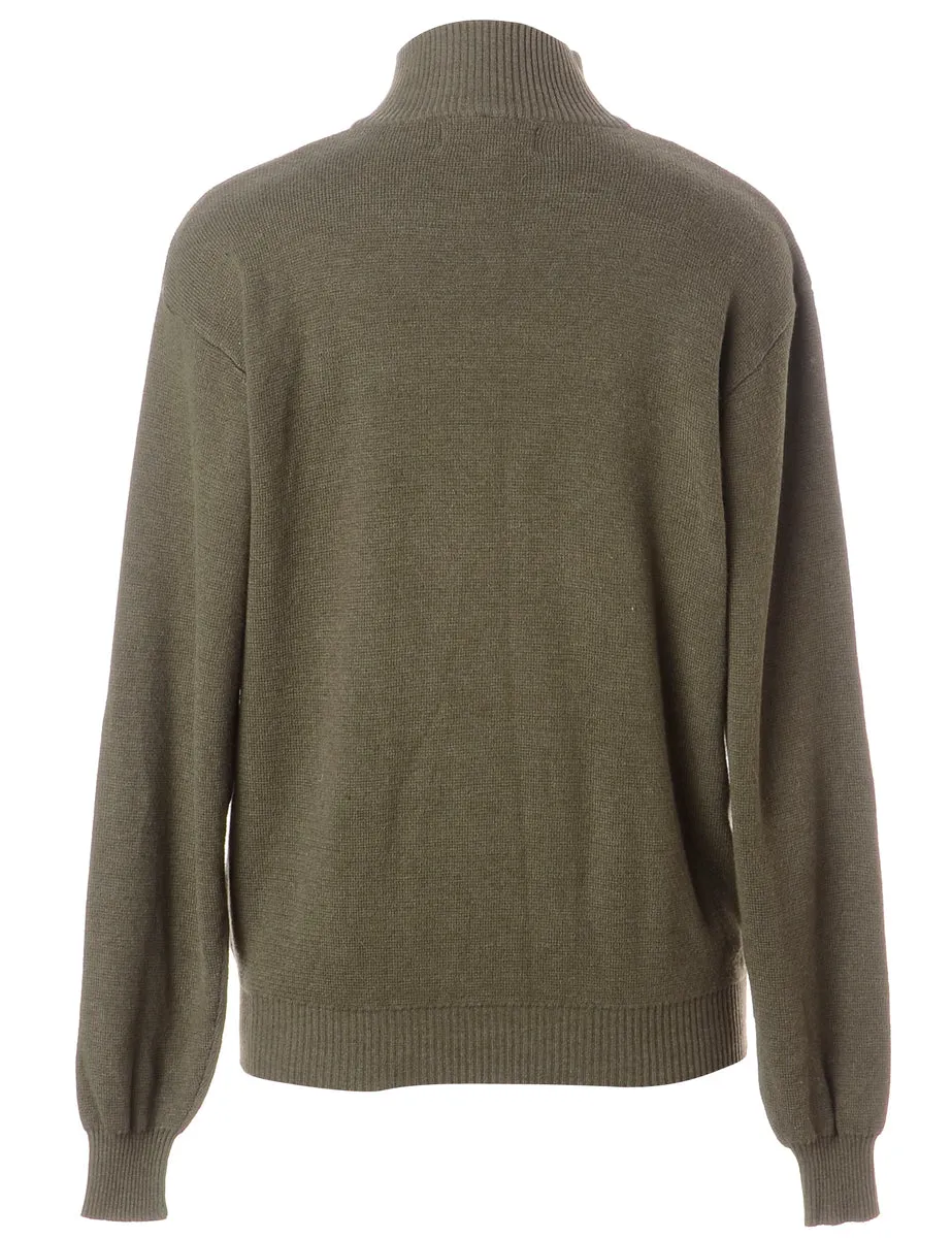 Label Olive Green Zip Front Knitted Jumper