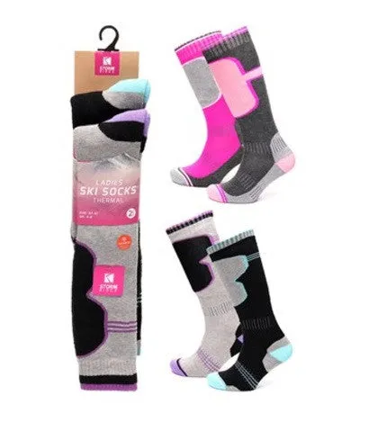 Ladies 2 Pack Thermal Ski Socks 4-8