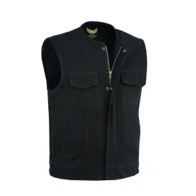 Leatherick Collarless Black Denim Vest