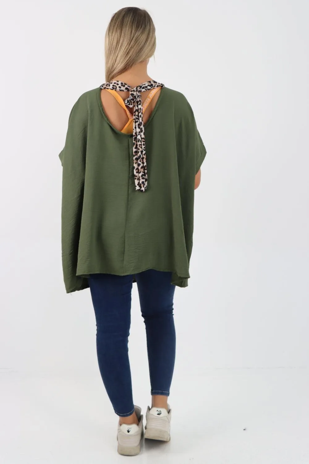 Leopard Tie Back Knot Tunic Top