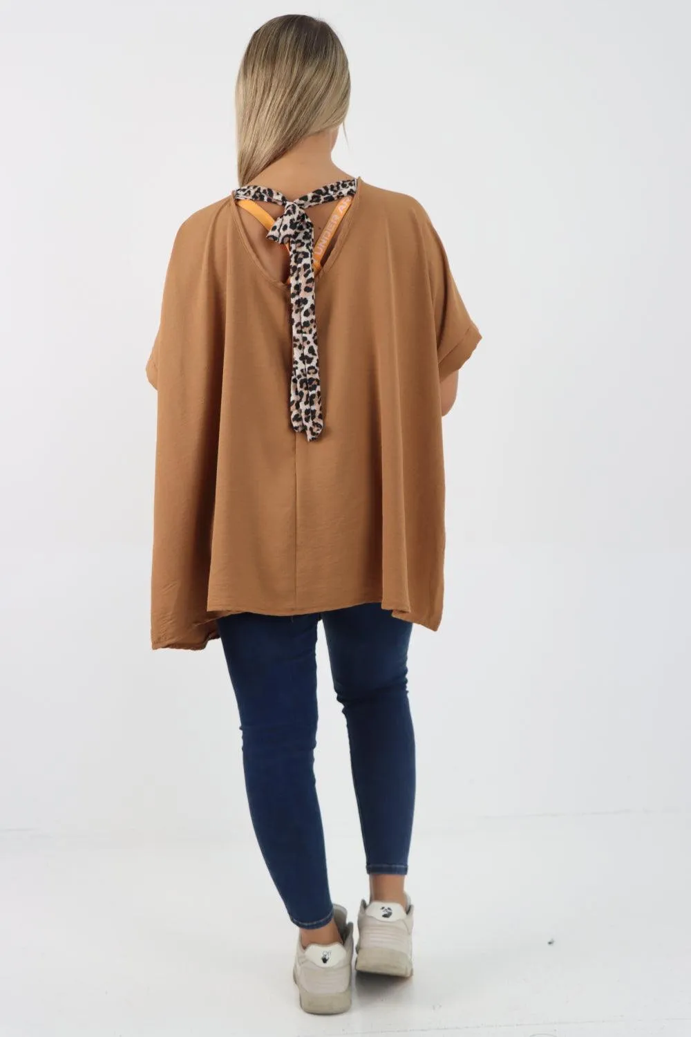 Leopard Tie Back Knot Tunic Top