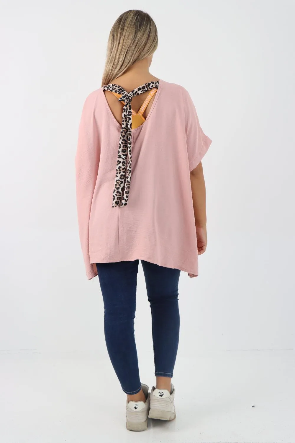 Leopard Tie Back Knot Tunic Top