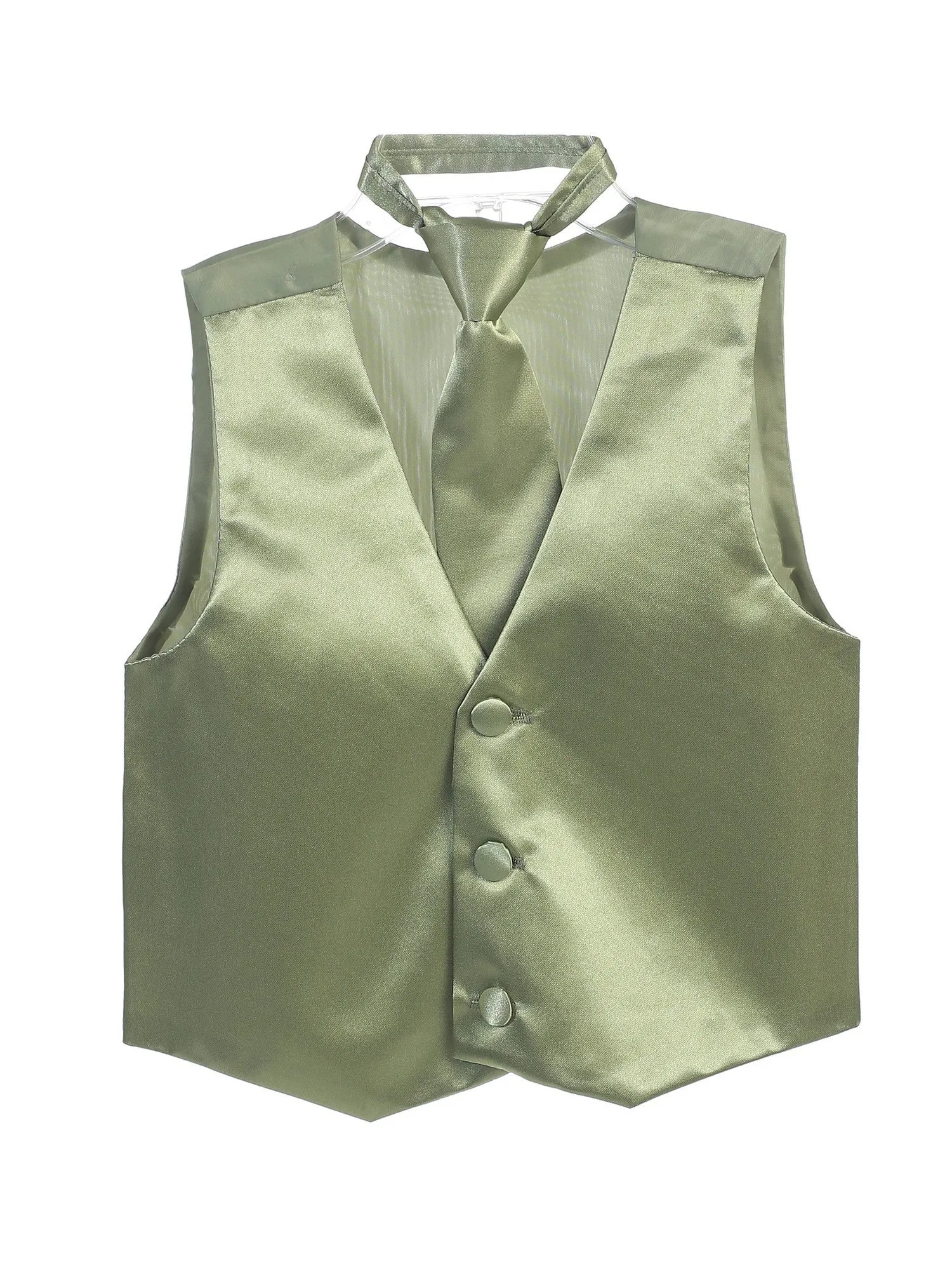 Little Boys Sage Three Button Satin Vest Tie 2 Pc Set 2-6