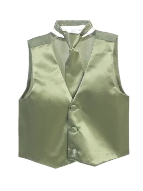 Little Boys Sage Three Button Satin Vest Tie 2 Pc Set 2-6