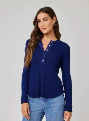 Long Sleeve Wide Placket Henley - Navy Coast