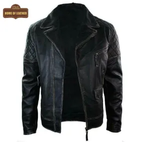 M077 Free Authentic Black Wallet Real Leather Jacket
