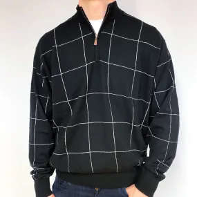 Men's Black Checked Cashmere 1/4 Zip Jumper Extra Extra Large