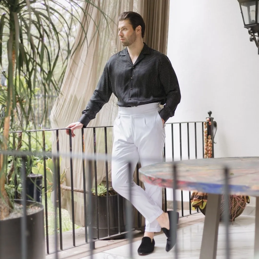 Men's Black Dotted Silk Shirt