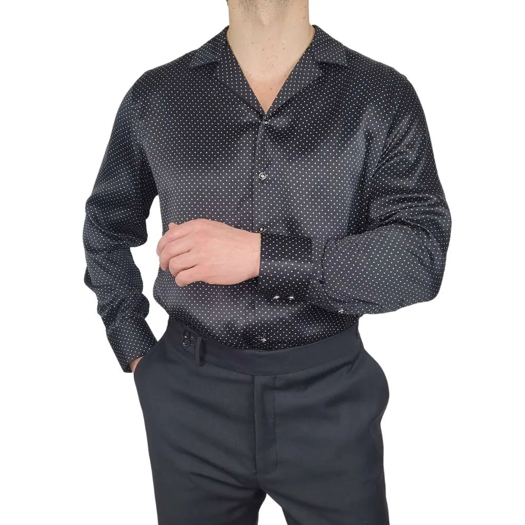 Men's Black Dotted Silk Shirt