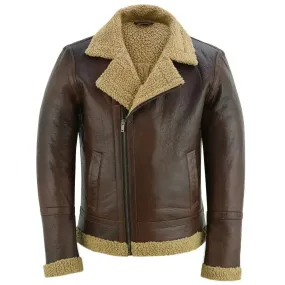 Men's Brown Fur Aviator Bomber Jacket - Pilot Style & Warm