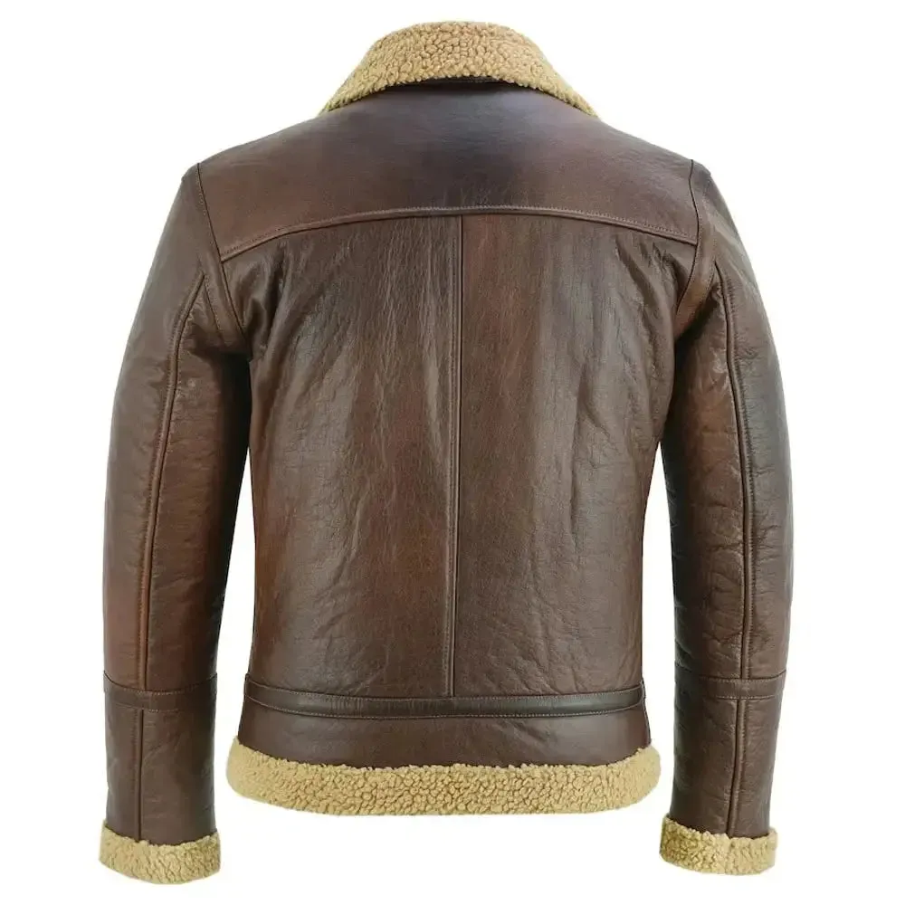 Men's Brown Fur Aviator Bomber Jacket - Pilot Style & Warm