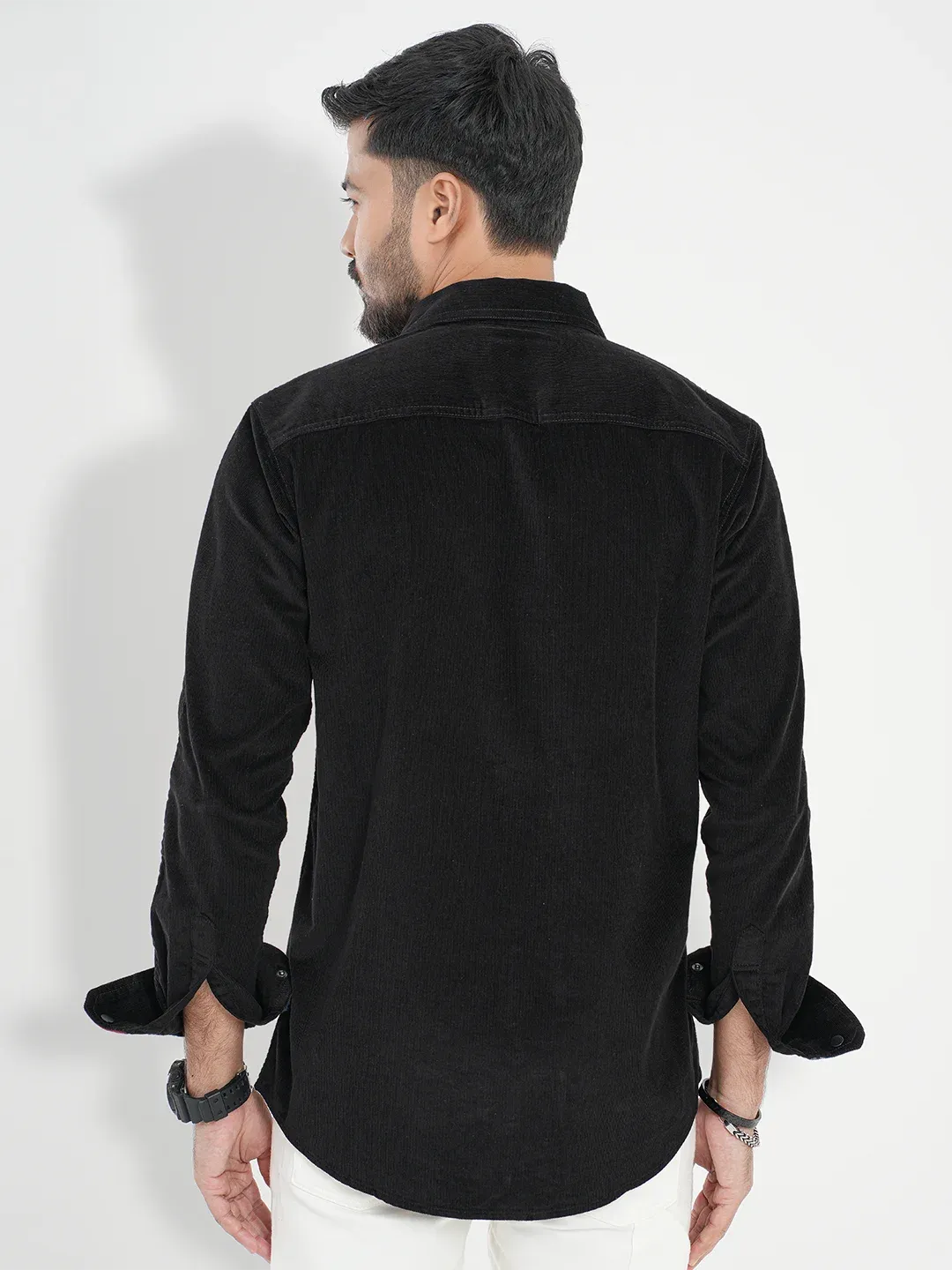 Men's Corduroy Casual Shirt in Jet Black