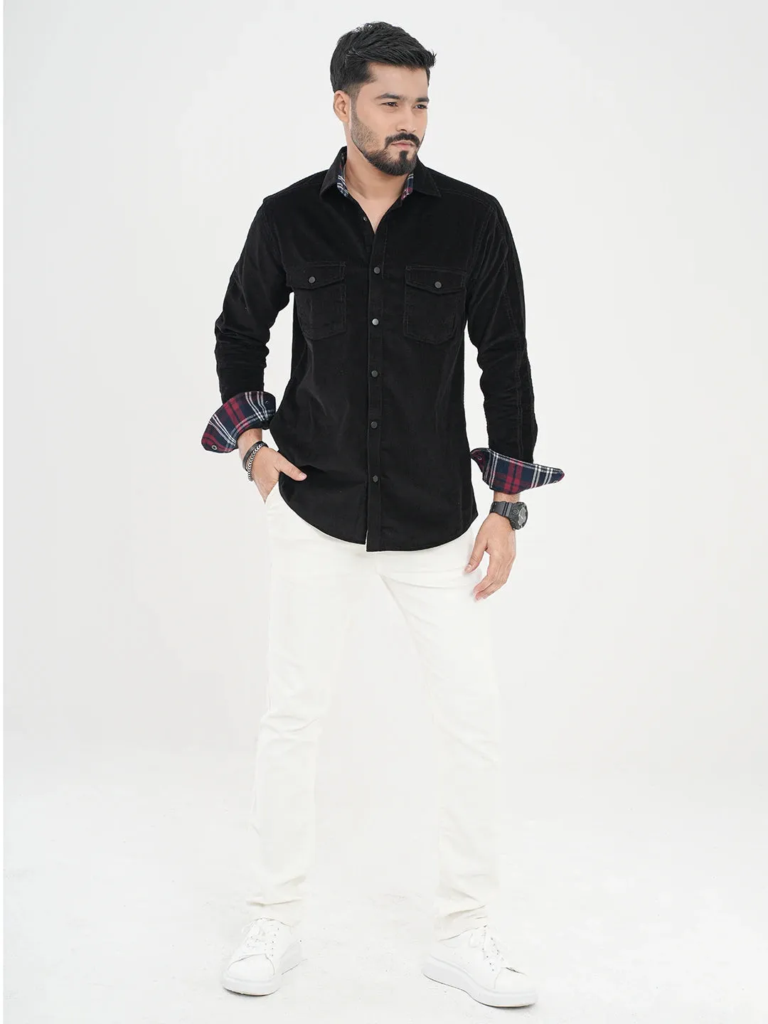 Men's Corduroy Casual Shirt in Jet Black