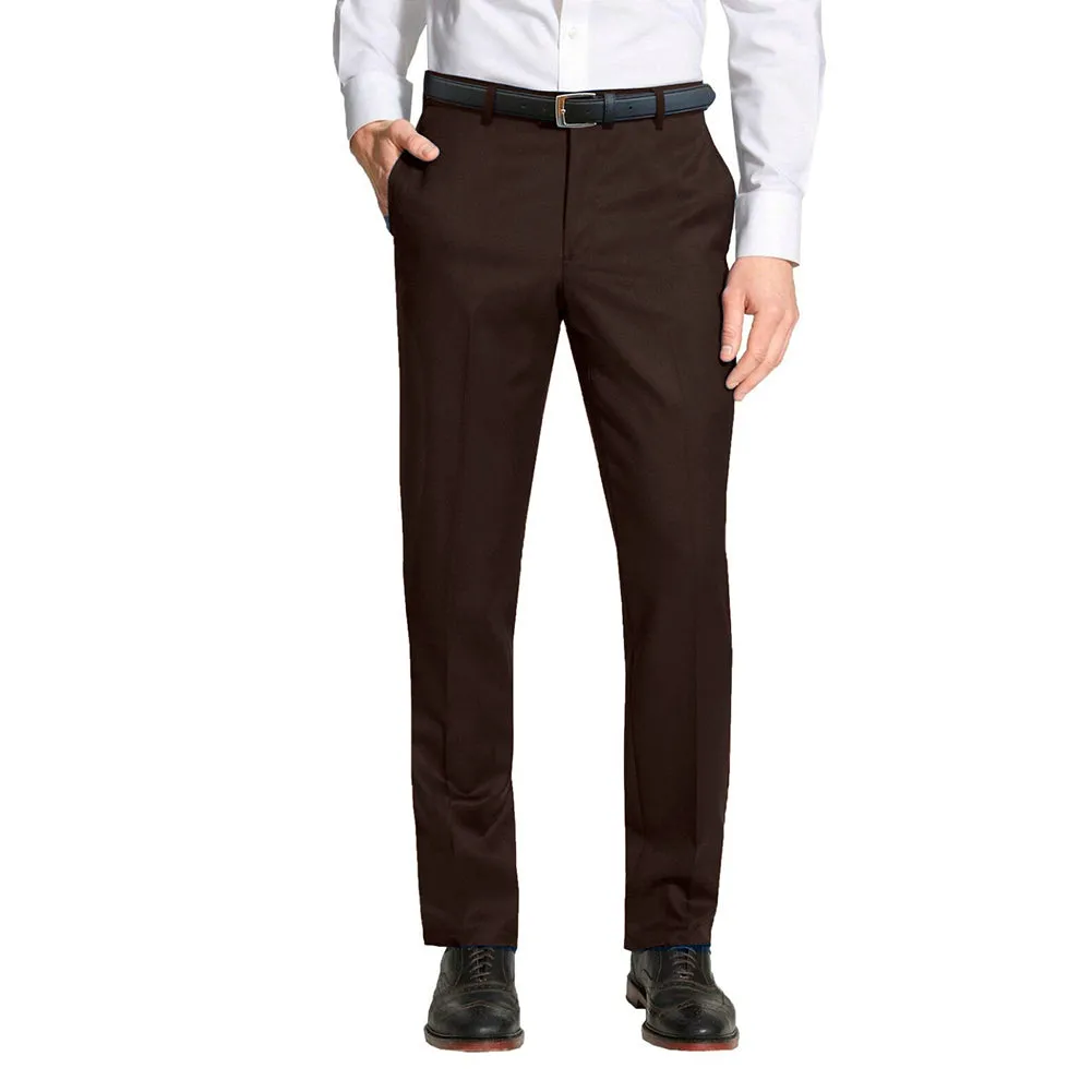Mens Dress Belt Pants Flat Front Formal Slim Fit Trousers Multiple