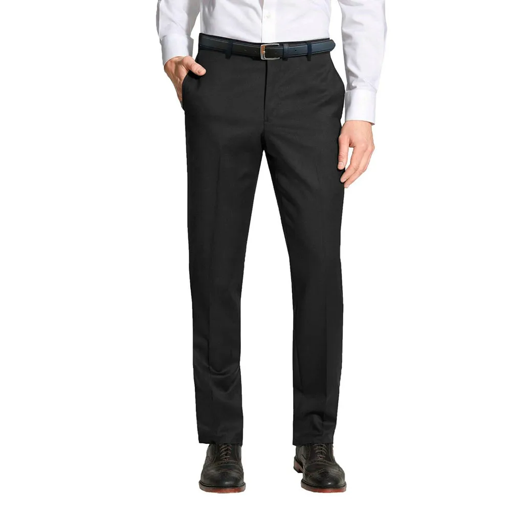 Mens Dress Belt Pants Flat Front Formal Slim Fit Trousers Multiple