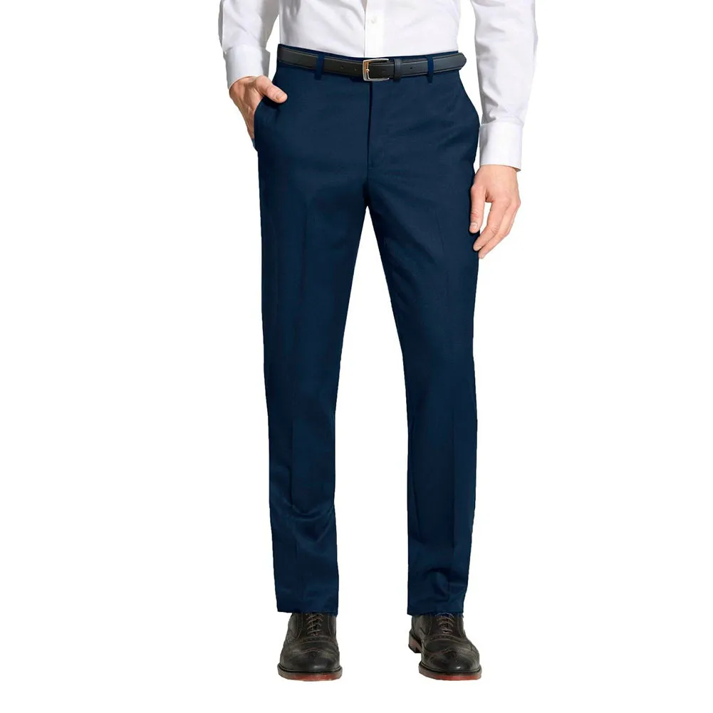 Mens Dress Belt Pants Flat Front Formal Slim Fit Trousers Multiple