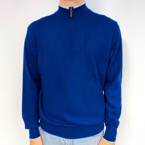 Men's French Navy Cashmere 1/4 Zip Jumper Large