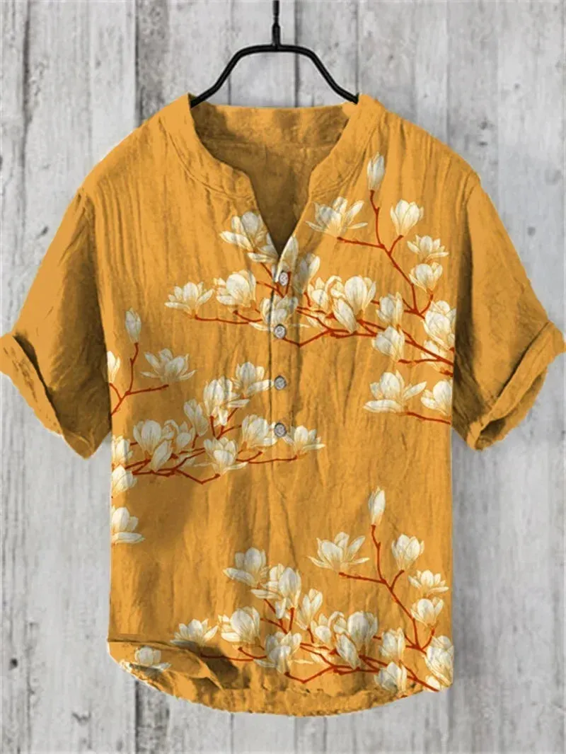Men's Linen Hawaiian T-Shirt - Casual Top, Summer Wear