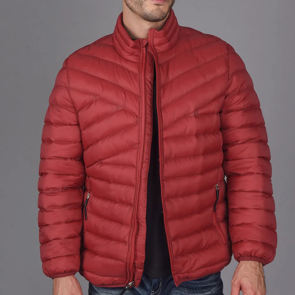 Mens Puffer Zipper Jacket Ultra-Light Bubble Geometric Quilted Zip Pocket