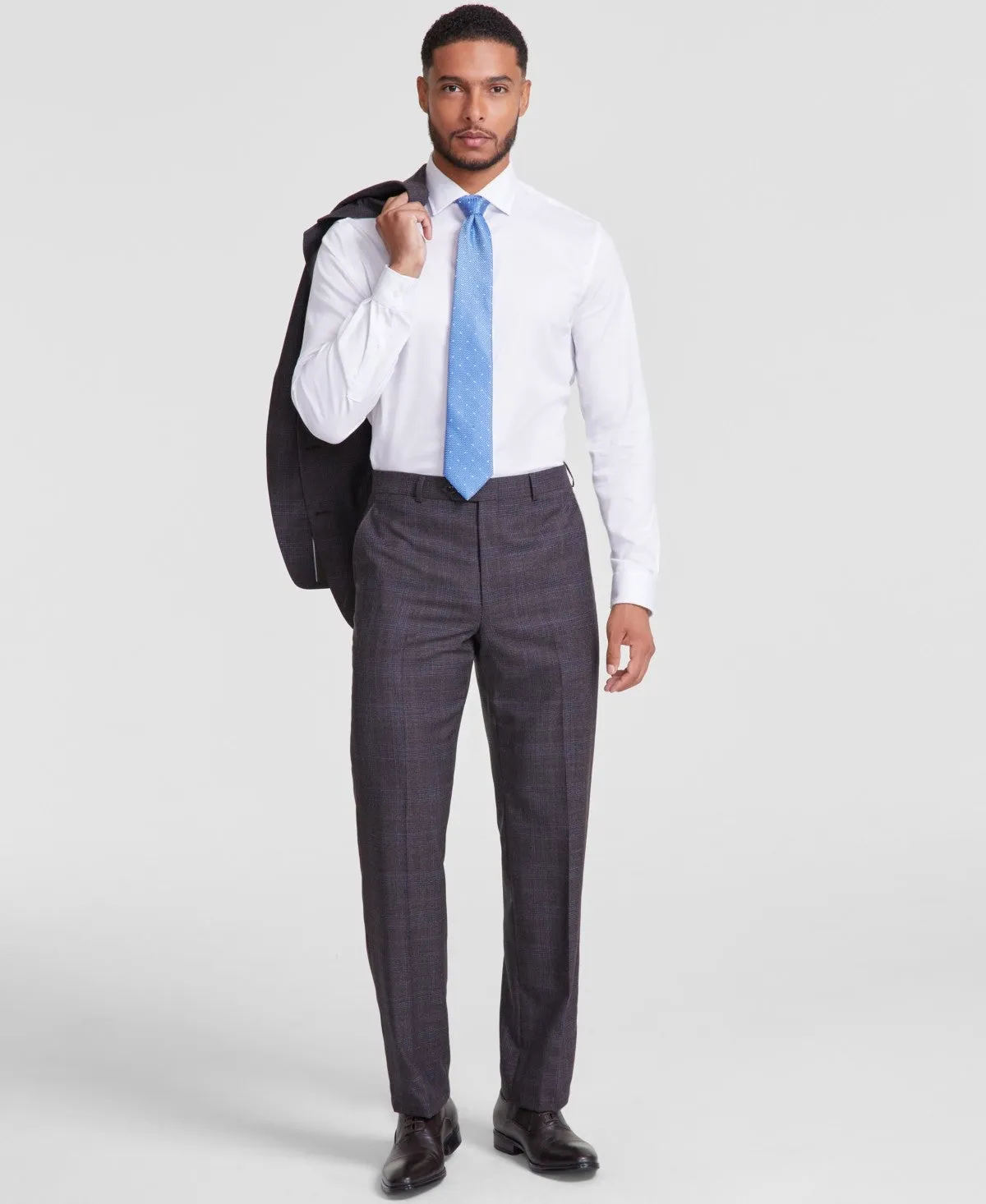 Michael Kors Mens Classic fit Dress Pants 36 / 30 Brown Plaid Stretch
