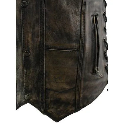 Milwaukee Leather MLM3540 Men's Distressed Brown 10 Pocket Leather Vest