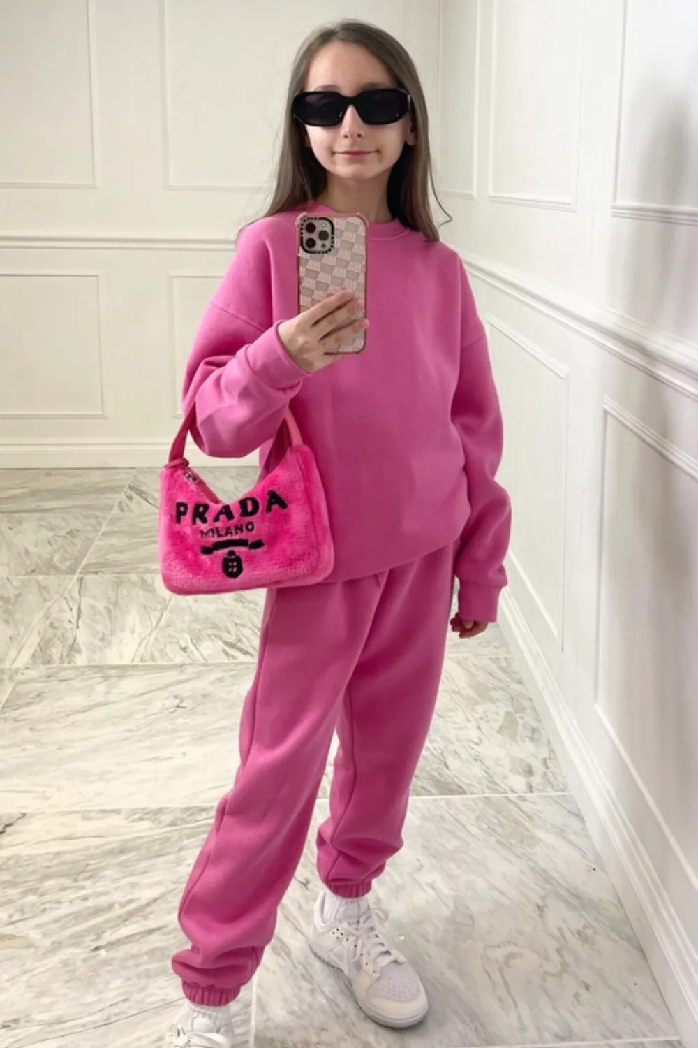 Mini hot pink essential sweater loungewear set