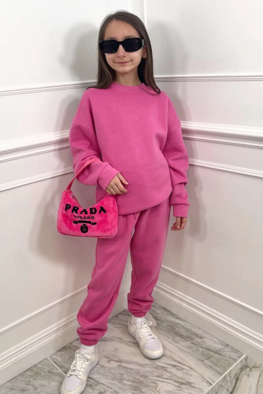 Mini hot pink essential sweater loungewear set