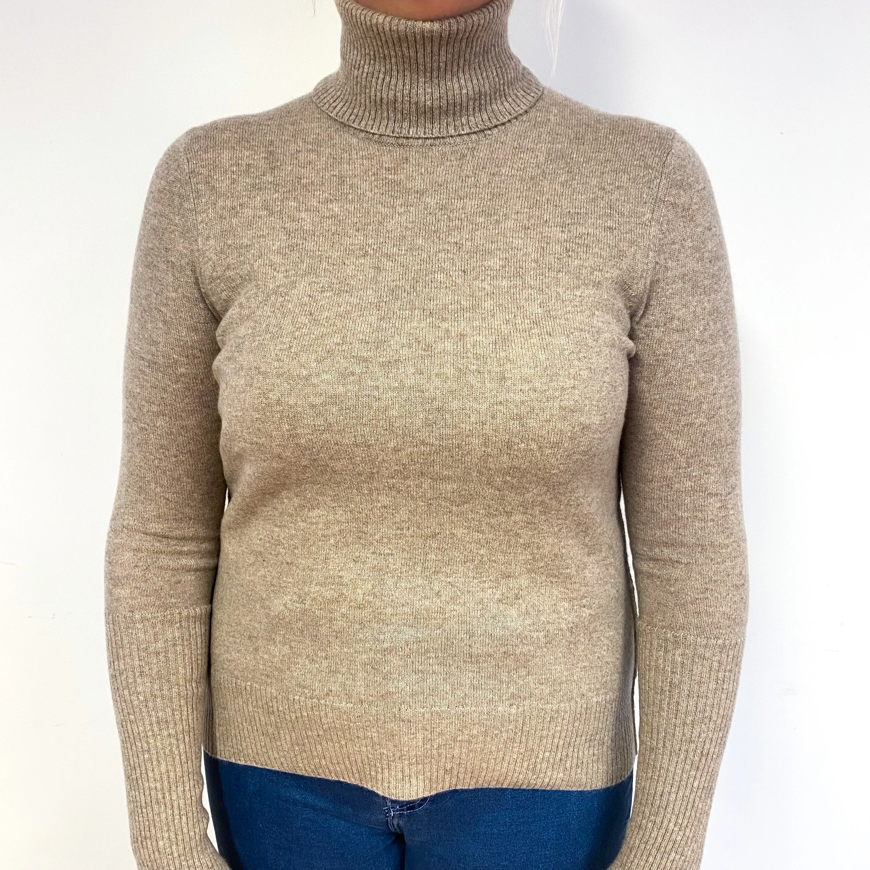 Mink Brown Cashmere Polo Neck Jumper Large