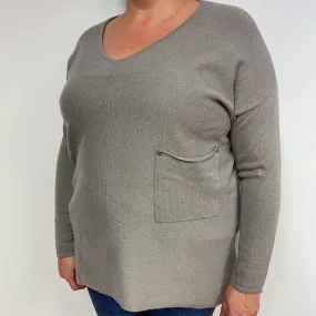 Mink Brown Cashmere V-Neck Jumper Extra Large