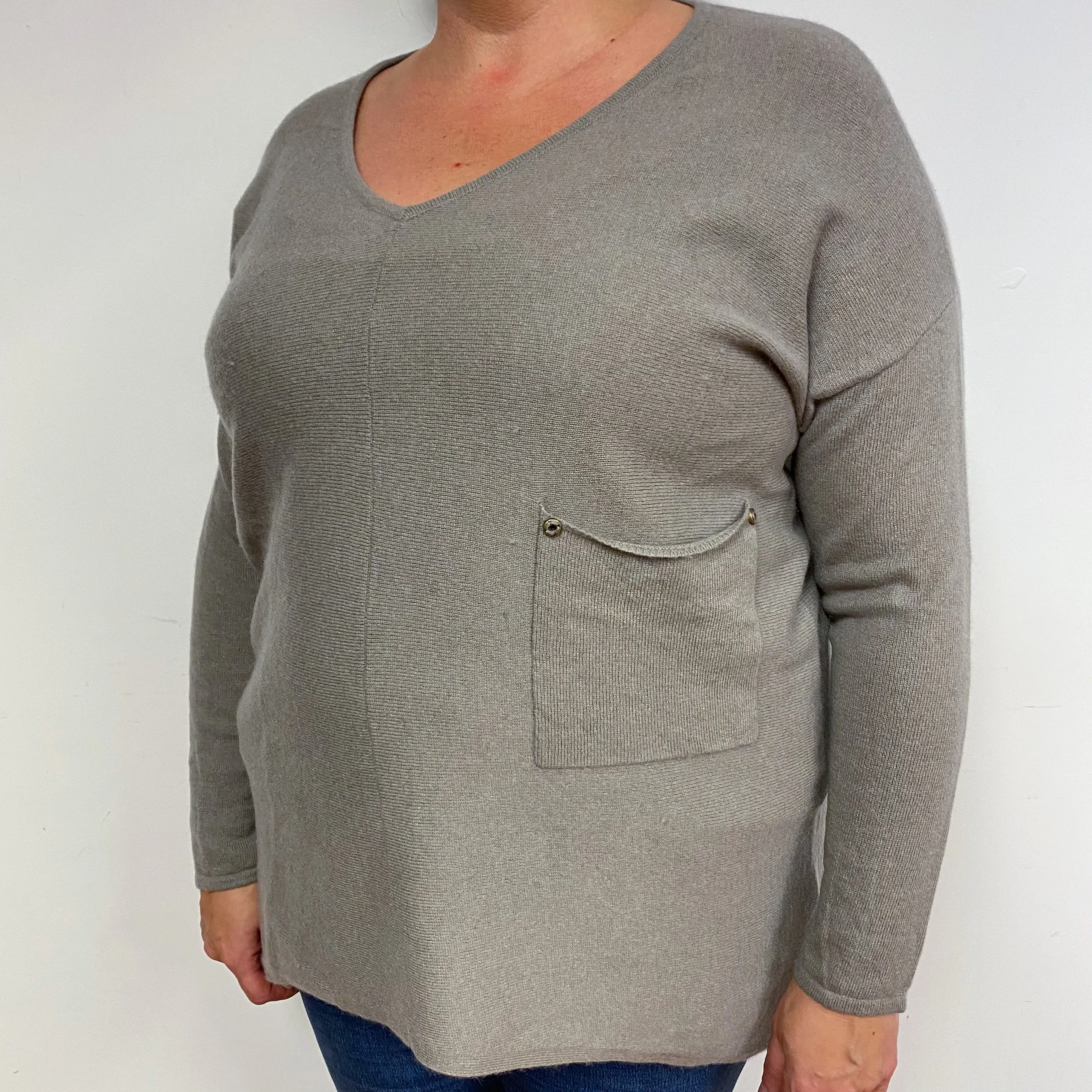 Mink Brown Cashmere V-Neck Jumper Extra Large