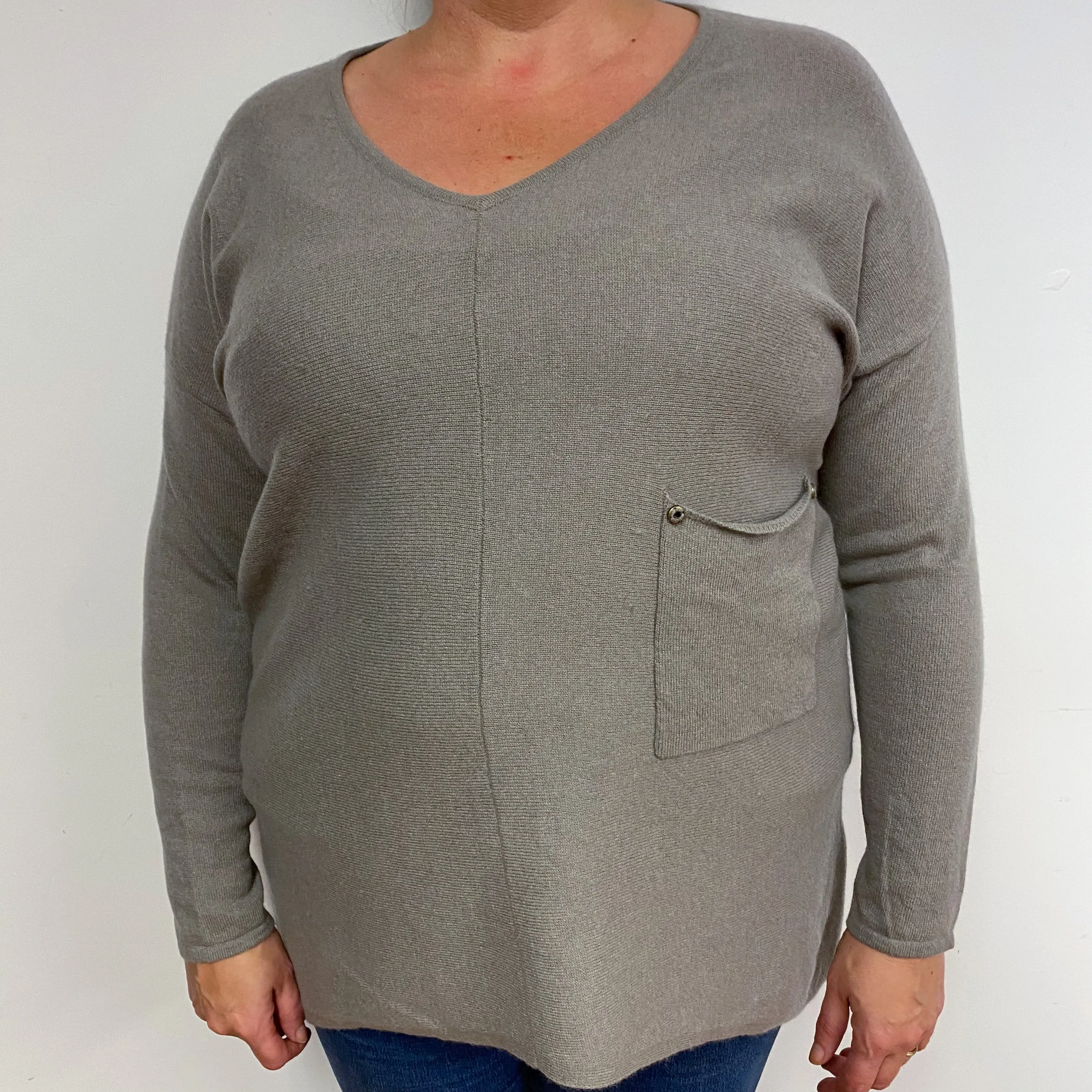 Mink Brown Cashmere V-Neck Jumper Extra Large