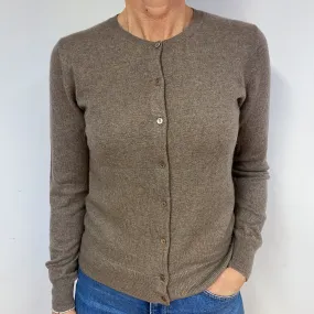 Mocha Brown Cashmere Crew Neck Cardigan Medium