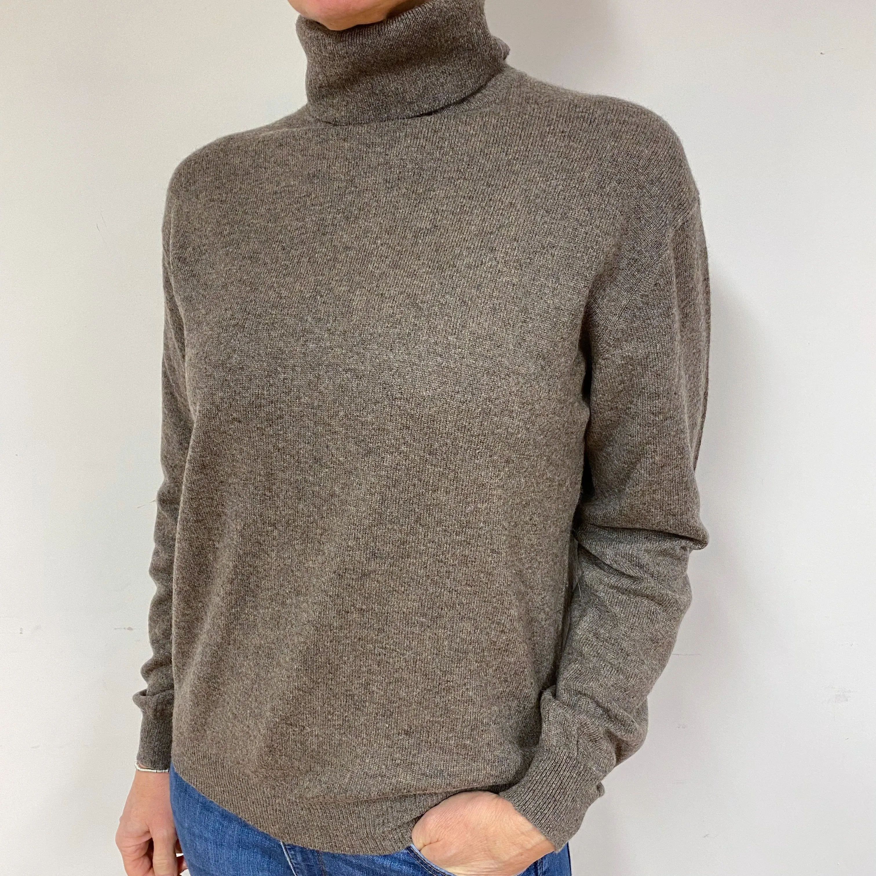 Mole Brown Cashmere Polo Neck Jumper Medium