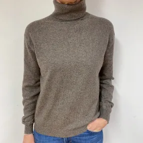Mole Brown Cashmere Polo Neck Jumper Medium