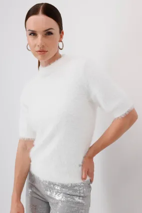 Monari 808302 Off White Stand-Up Collar 1/2 Sleeve Jumper