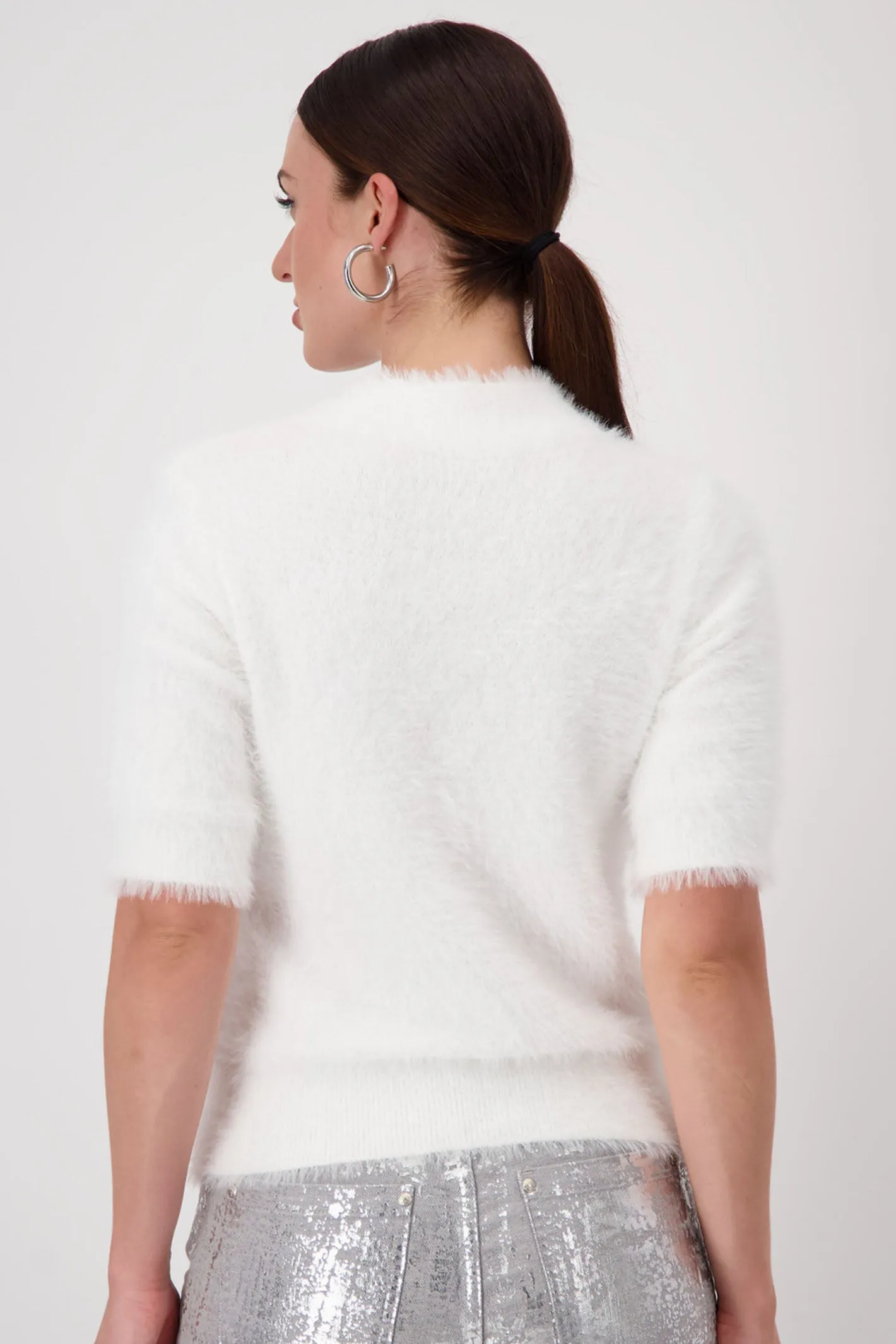 Monari 808302 Off White Stand-Up Collar 1/2 Sleeve Jumper