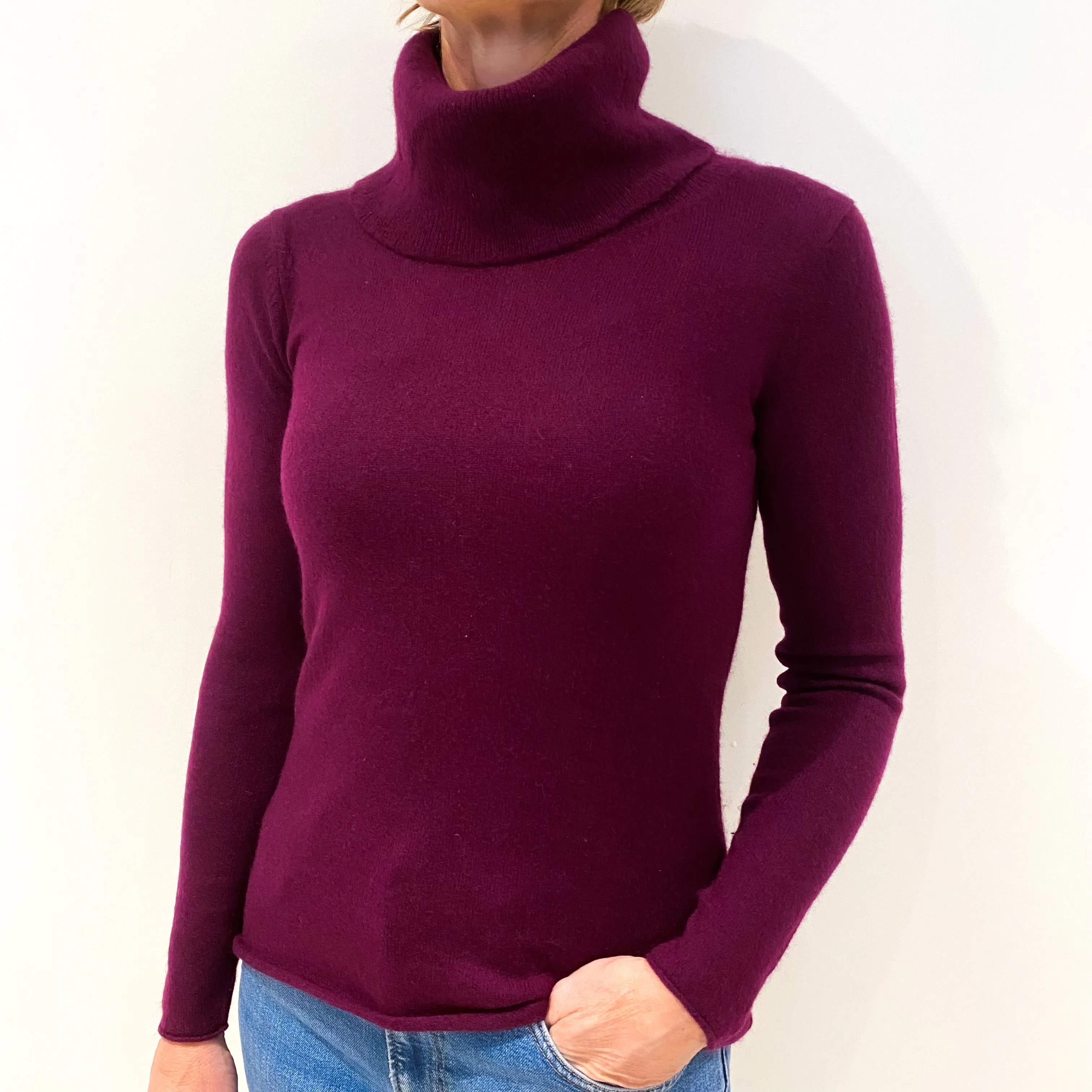 Mulberry Purple Cashmere Polo Neck Jumper Small