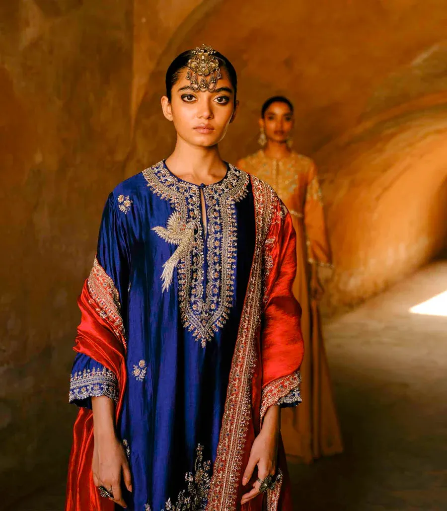 Navy Blue Zardosi Embroidered Tunic Set