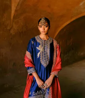 Navy Blue Zardosi Embroidered Tunic Set